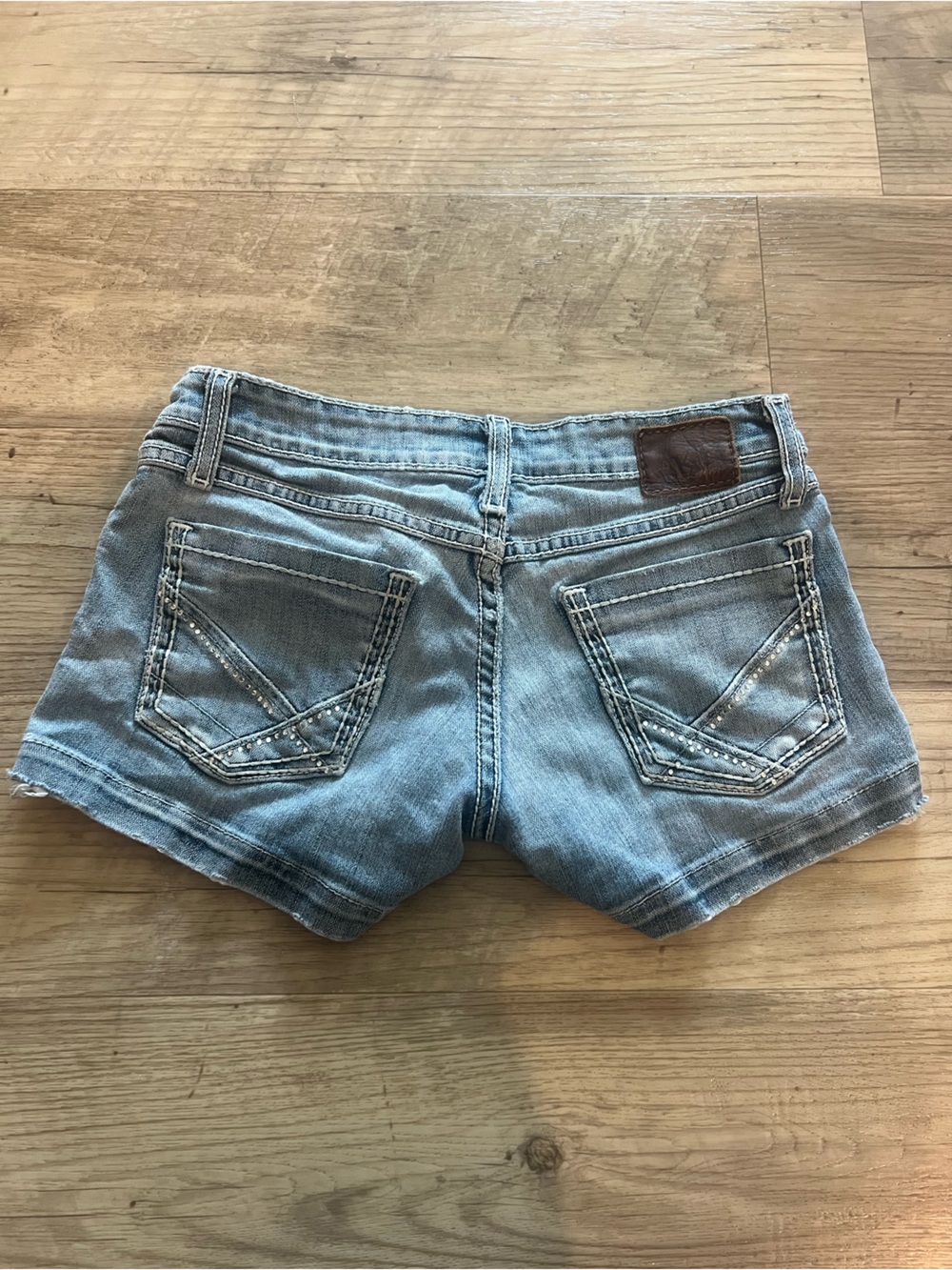 BKE Light Blue Denim Short Shorts with Studded Back Pockets